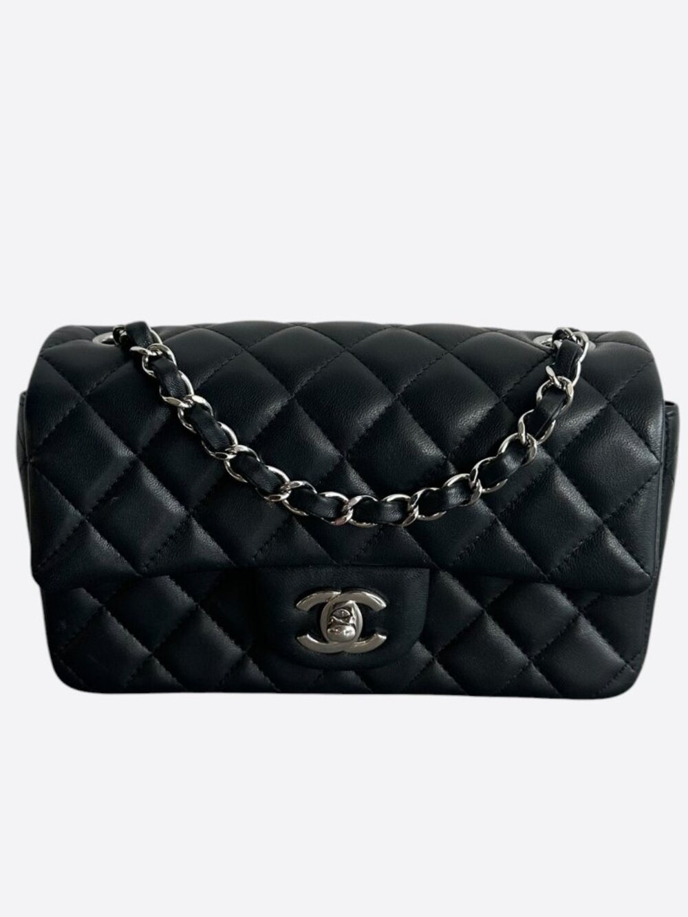 Chanel Black Lambskin Quilted Mini Rectangular Flap Bag